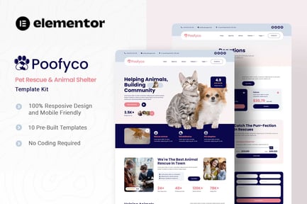 Preview: Poofyco - Pet Rescue & Animal Shelter Elementor Template Kit
