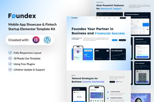 Preview: Foundex - Mobile App Showcase & Fintech Startup Elementor Template Kit