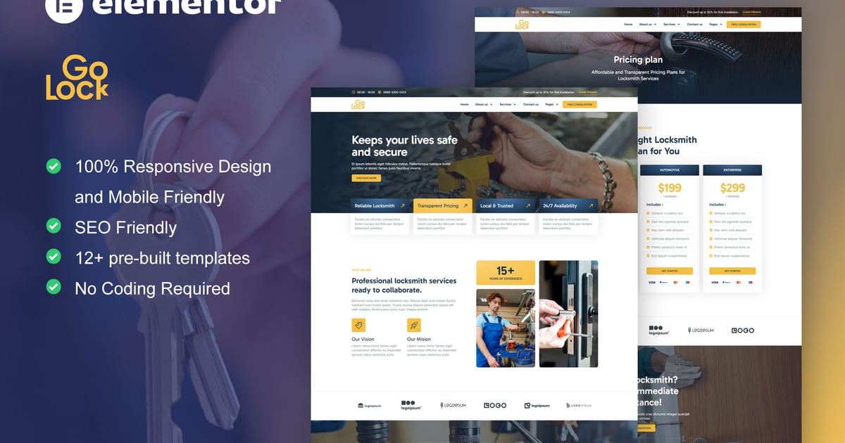 GoLock - Locksmith & Key Maker Service Elementor Pro Template Kit, WP ...