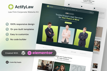 Preview: ActifyLaw Law Firm Corporate Elementor Template Kit for Legal Services, Attorneys, Business Law