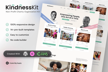 Preview: KindnessKit Non-Profit and Charity Elementor Template Kit for Donations, Fundraising, Social Causes