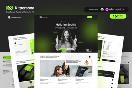 Preview: KitPersona Personal Portfolio Elementor Template Kit for Freelancers, Designers, and Creatives