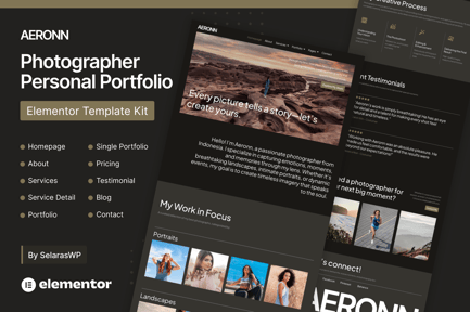 Preview: Aeronn - Personal CV Photographer Elementor Pro Template Kit