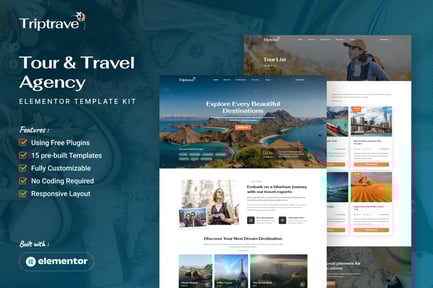 Preview: Triptrave - Tour & Travel Agency Elementor Template Kit