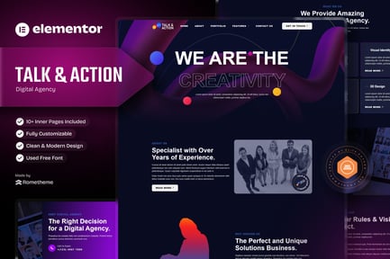 Preview: Talk & Action - Colorful Digital Agency Elementor Template Kit