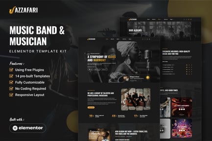 Preview: Jazzafari - Music Band & Musician Elementor Template Kit