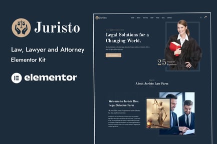 Vista previa: Juristo — Kit de plantillas Elementor para abogados y abogados