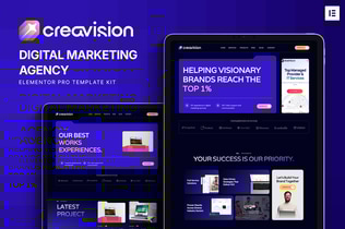 Vista previa: Creavision - Kit de plantillas Elementor Pro para agencia de marketing digital
