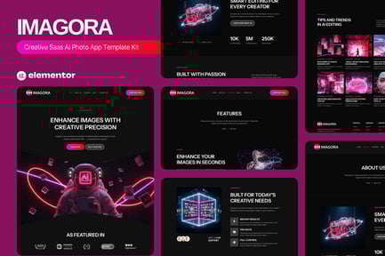 Aperçu: Imagora — Kit de modèles Elementor pour l'application photo créative Saas AI