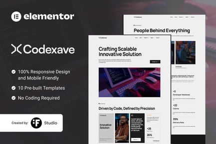 Vista previa: Codexave — Kit de plantillas Elementor para soluciones digitales