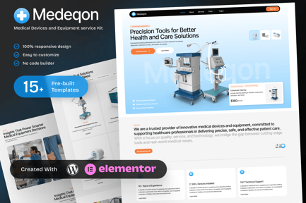 Preview: Medeqon – Medical Devices & Equipment Service Elementor Template Kit