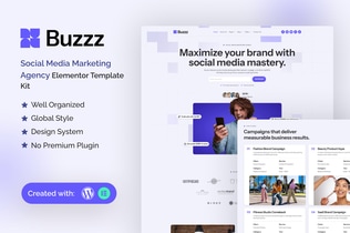 Vista previa: Buzzz - Kit de plantillas Elementor para agencia de marketing en redes sociales