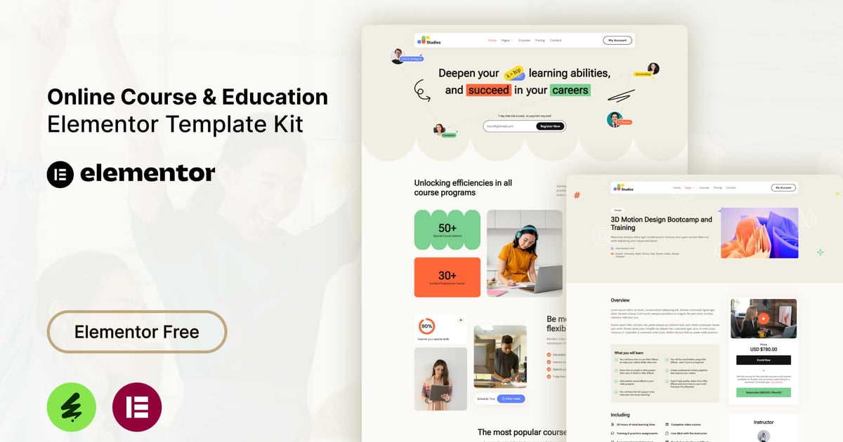 Studiez - Online Course & Education Elementor Template Kit, WP Template ...
