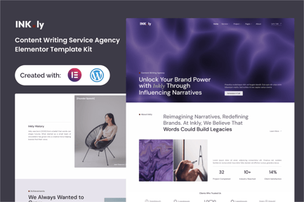 Preview: Inkly - Content Writing Service Agency Elementor Template Kit