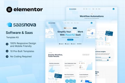 Vista previa: SaasNova - Kit de plantillas Elementor de software y Saas