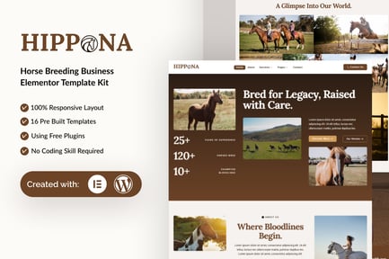 Preview: Hippona - Horse Breeding Business Elementor Template Kit
