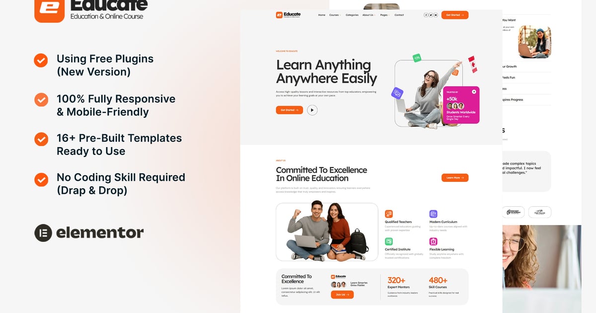Educate – eLearning & Course Elementor Template Kit, WP Template Kits ...