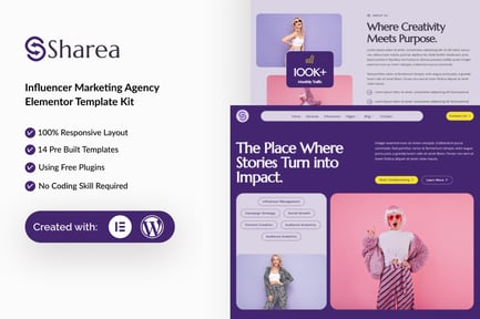 Preview: Sharea - Influencer Marketing Agency Elementor Template Kit
