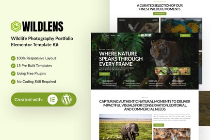 Preview: Wildlens - Wildlife Photography Portfolio Elementor Template Kit