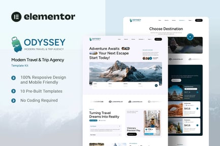 Preview: Odyssey - Modern Travel & Trip Agency Elementor Template Kit