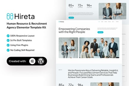 Preview: Hireta - Human Resource & Recruitment Agency Elementor Template Kit