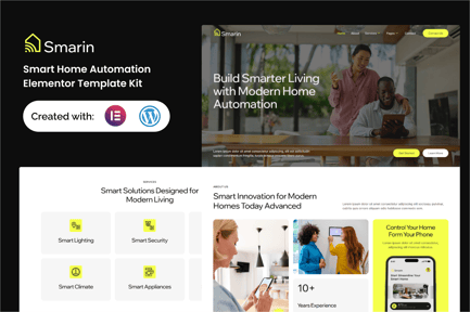 Vista previa: Smarin - Kit de plantillas Elementor para automatización del hogar inteligente