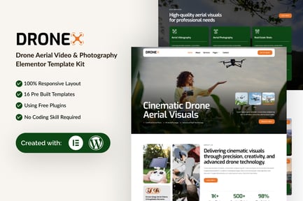 Preview: Dronex - Drone Aerial Video & Photography Elementor Template Kit