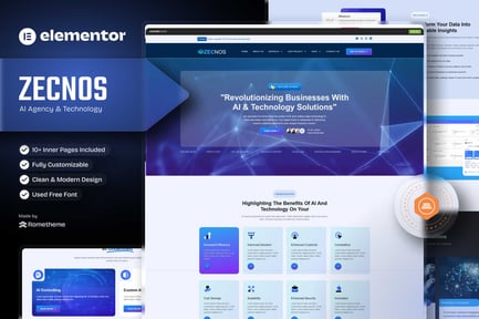 Visualização: Zecnos - Kit de Modelos Elementor para Agência e Tecnologia de IA