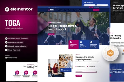 Visualização: Toga - Kit de Templates Elementor Pro para universidades e faculdades