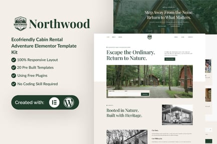 Preview: Northwood - Eco-Friendly Cabin Rental Adventure Elementor Template Kit