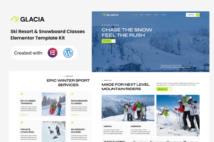 Preview: Glacia - Ski Resort & Snowboard Classes Elementor Template Kit