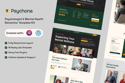 Preview: Psychona - Psychologist & Mental Health Elementor Template Kit