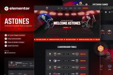 Vista previa: Astones - Template Kit Elementor para equipo de fútbol americano y deportes