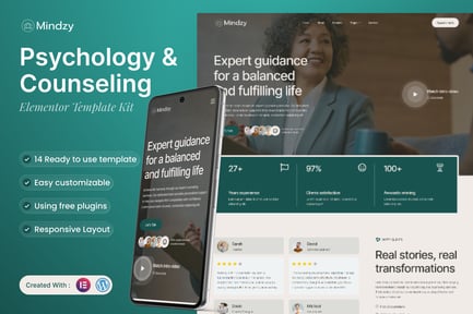 Preview: Mindzy - Psychology & Counseling Elementor Template Kit