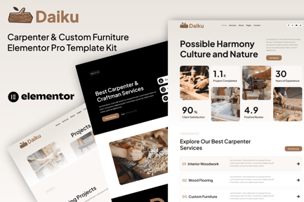 Preview: Daiku - Carpenter & Custom Furniture Elementor Pro Template Kit
