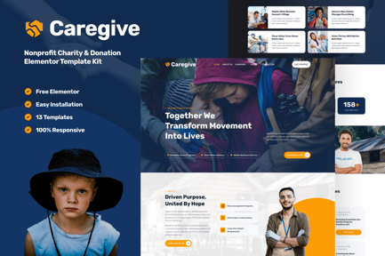 Preview: Caregive - Nonprofit Charity & Donation Elementor Template Kit