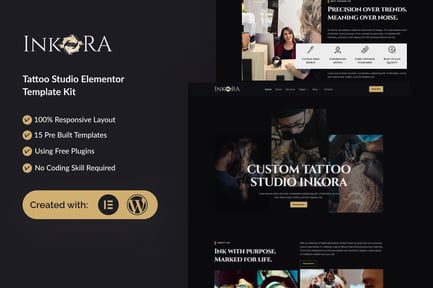 Vista previa: Inkora - Kit de plantillas Elementor para estudio de tatuajes
