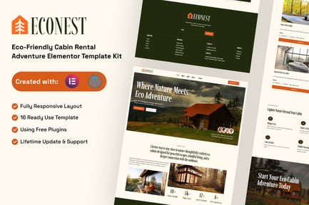 Preview: Econest - Eco-Friendly Cabin Rental Adventure Elementor Template Kit
