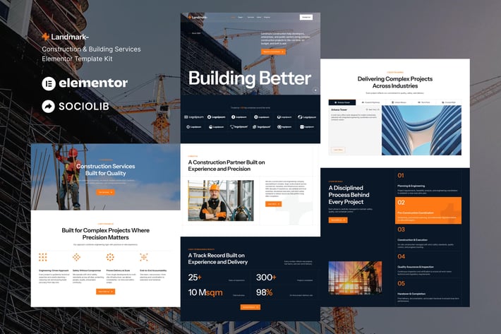 Landmark - Construction & Building Services Elementor Template Kit, WP ...