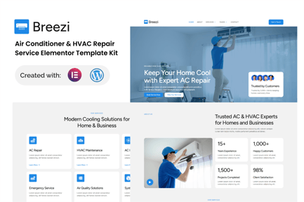 Preview: Breezi - Air Conditioner & HVAC Repair Service Elementor Template Kit