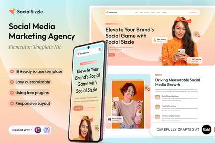 Preview: Socialsizzle - Social Media Marketing Agency Elementor Template Kit