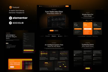 Preview: Taskpad - AI Saas & Tech Startup Elementor Template Kit