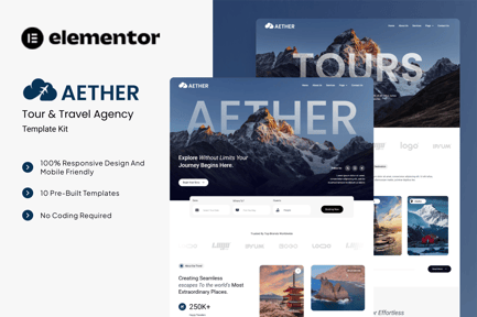 Preview: Aether - Tour & Travel Agency Elementor Template Kit