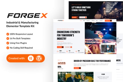 Aperçu: ForgeX - Kit de modèles Elementor pour l'industrie et la fabrication