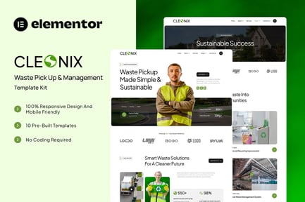 Vista previa: Cleonix - Kit de plantillas Elementor para recolección y gestión de residuos