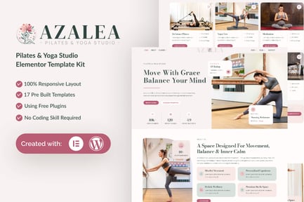 Vista previa: Azalea - Kit de plantillas Elementor para estudio de pilates y yoga