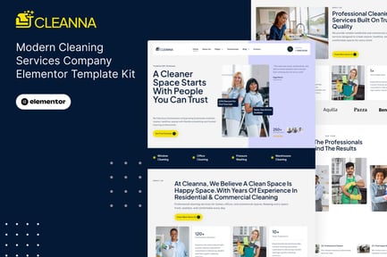 Visualização: Cleanna - Kit de modelos Elementor Pro da empresa de serviços de limpeza modernos