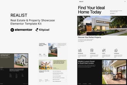 Vista previa: Realist - Kit de plantillas Elementor para escaparate inmobiliario y inmobiliario