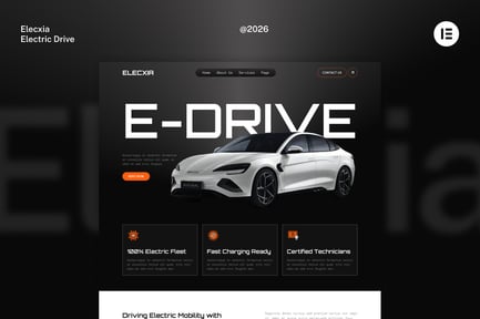 Preview: Elecxia - EV Electric Car Rental & Service Website Elementor Template Kits
