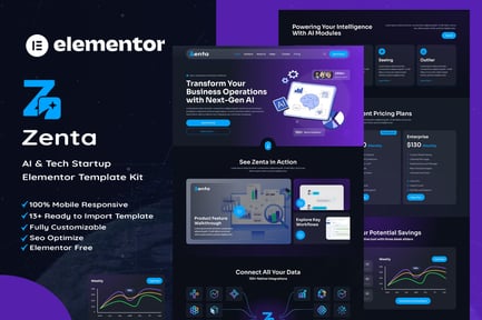 Preview: Zenta - AI & Tech Startup Elementor Template Kit